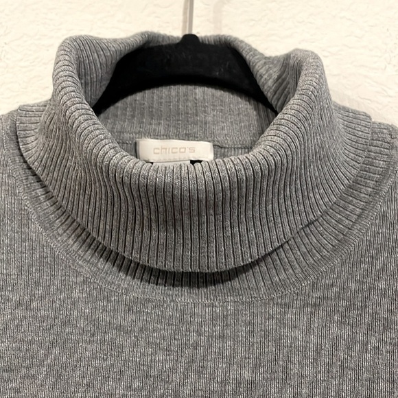 Chico's Women’s Turtleneck Sweater Large Grey Silk Blend Ashlan Basic Classic - Picture 5 of 13